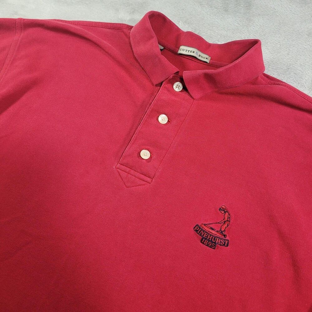 Cutter & Buck Pinehurst 1895 Polo Shirt Mens Large Red Golf Cotton Knit Logo